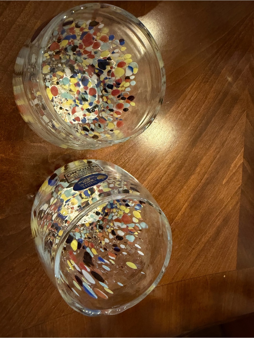 Murano White Crystal Multicolor Confetti Stemless Wine Glasses (Set of 2) - Picture 3 of 8